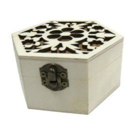20601268 ΠΑΚΕΤΟ ΜΕ 2 ΤΜΧ. Ξύλινο εξάγωνο αλουστράριστο κουτί σκαλιστό με λουλούδια