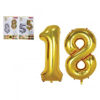 00405193 ΠΑΚΕΤΟ ΜΕ 6 ΤΜΧ. Αλουμινένια μπαλόνια με αριθμούς 0-9 ασημί - χρυσό