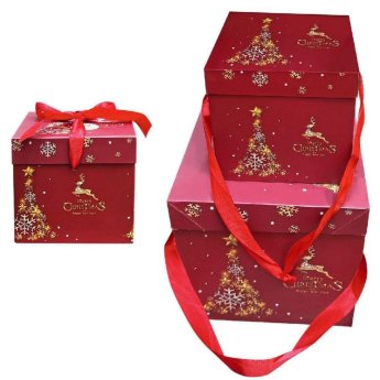 93-3735 Κουτιά χάρτινα merry chrismas σετ-3 τεμ 10x10x10cm 15x15x15cm 20x20x20cm