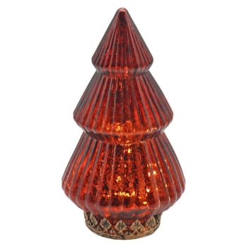 93-3526 Φανάρι led γυάλινο δέντρο αντικέ κόκκινο 22x12.5cm
