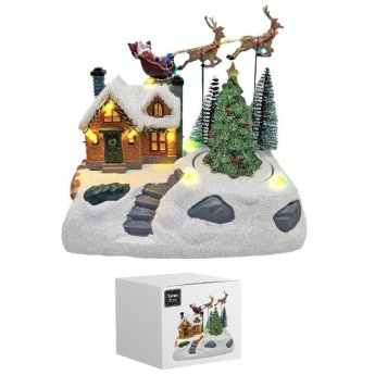 93-3462 Χωριό xmas ιπτάμενοι τάρανδοι - έλκηθρο 18x12x11cm