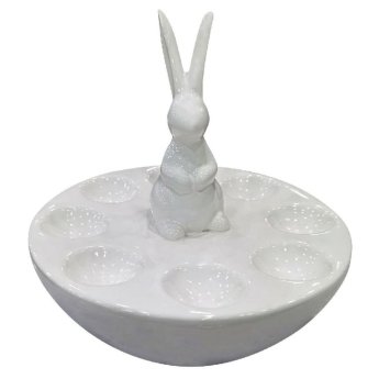 73-2213 ΠΑΚΕΤΟ ΜΕ 2 ΤΜΧ. Αυγοθήκη Κεραμική Λευκή Όρθιος Λαγός 23x22cm