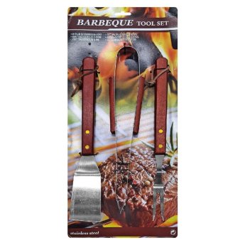 81-1078 Εργαλεία bbq με Ξύλινη Λαβή σετ-3 τεμ 33cm