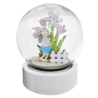 73-2077 Στολίδι Λαγός με Λουλούδια σε Γυάλα και φως 12x8cm