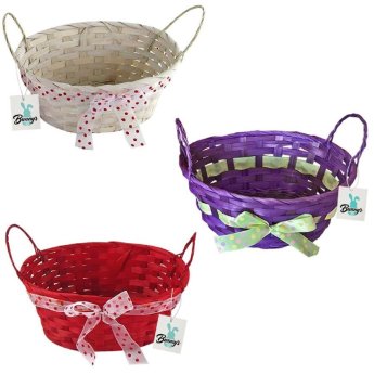 73-1233 Καλάθι Μπαμπού Οβάλ με Φιόγκο 23x18x10cm -Υ10cm-