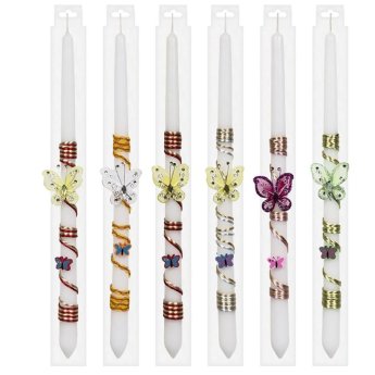 73-1182 Λαμπάδα Λευκή Κορδόνι-Πεταλούδα 40cm