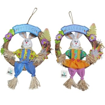 73-380 ΠΑΚΕΤΟ ΜΕ 2  ΤΜΧ. Στεφάνι με Αχυρένιο Λαγός φ30 Φ30cm -κούκλα 40cm-