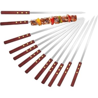 1390-08 ΜΕΓΑΛΑ ΑΝΟΞΕΙΔΩΤΑ ΣΟΥΒΛΑΚΙΑ ΓΙΑ BBQ ΜΕ ΞΥΛΙΝΗ ΛΑΒΗ 3ΤΜΧ 55X2CM
