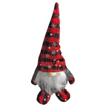 93-3928 Φιγούρα Gnome με Καρώ Σκούφο 28cm