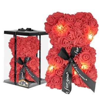 22-3075 Αρκουδάκι από Τεχνητά Τριαντάφυλλα με φως Κίτρινο 23cm Αρκουδάκι -  23cm. κουτί - 25cm