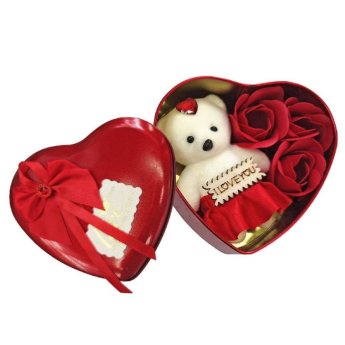 22-3050 Κουτί Καρδιά Μεσαία 3 Τριαντάφυλλα  -  Αρκούδο 12x11x5cm