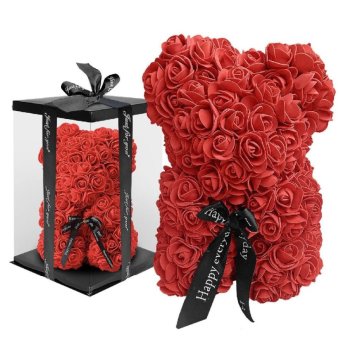 22-2984 Αρκουδάκι Κόκκινο από Τεχνητά Τριαντάφυλλα σε Κουτί Αρκουδάκι - 34cm