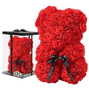 22-2962 Αρκουδάκι από Τεχνητά Τριαντάφυλλα σε Κουτί Αρκουδάκι - 23cm. κουτί - 25cm