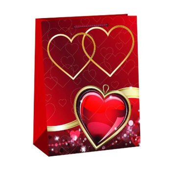 22-116 ΠΑΚΕΤΟ ΜΕ 12 ΤΜΧ. Τσάντα Δώρου Χάρτινη Καρδιές -33cm- 33x26x12cm