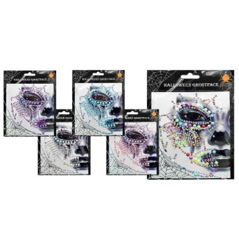 3-2633 ΠΑΚΕΤΟ ΜΕ 12 ΤΜΧ. Αυτοκόλλητα Προσώπου Face Gems Μέσα Νεκροκεφαλή 20x14cm