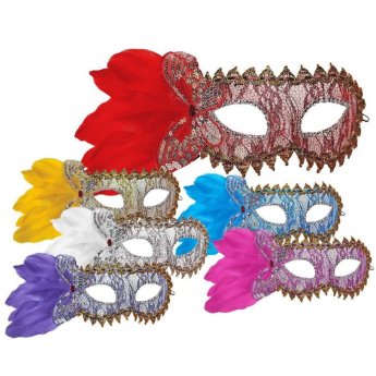 3-2569 Μάσκα Ματιών Βενετσιάνικη με Δαντέλα  -  Φτερό 34x9cm