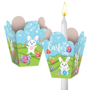 73-2258 ΠΑΚΕΤΟ ΜΕ 12 ΤΜΧ. Κηροστάτης Χάρτινος Σχέδιο Λαγός 11x10x9.5cm