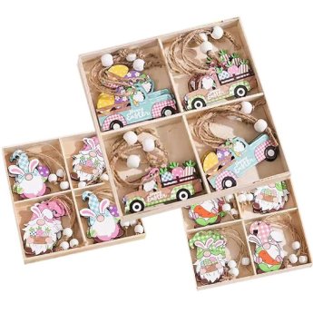 73-2244 Στολίδια Ξύλινα Αμάξια. Λαγουδάκια Σετ-12 τεμ 6cm