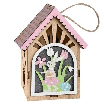 73-2177 Σπιτάκι Κρεμαστό ροζ Σκεπή KAI Λαγός 11x8x6cm