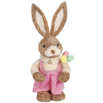 73-2161 Λαγός Όρθιος Ψάθινος ροζ Φόρεμα 33x13x11cm