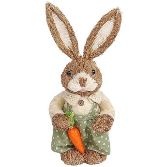 73-2162 Λαγός Όρθιος Ψάθινος Πράσινο Παντελόνι Κρατάει Καρότο 33x13x11cm