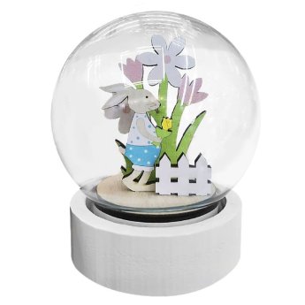 73-2077 Στολίδι Λαγός με Λουλούδια σε Γυάλα KAI φως 12x8cm