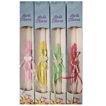 73-1492 Λαμπάδα Κορδόνια Καρδιά Χρωματιστή Κουτί 38cm x o18mm