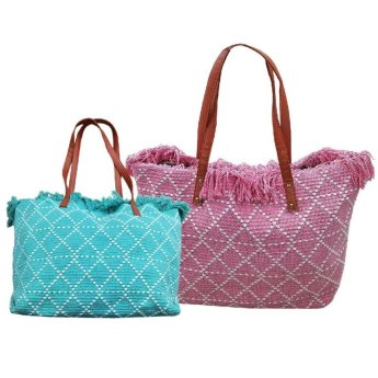 42-3119 Τσάντα Παραλίας Cotton με Ρόμβους 50x35x14cm