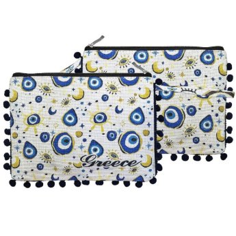 42-3358 Νεσεσέρ Τσαντάκι με pom Pom. Ματάκια 28x21cm