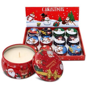 93-3663 ΠΑΚΕΤΟ ΜΕ 12 ΤΜΧ. Κερί Xmas σε Μεταλλικό Κουτί με Καπάκι 7x4.5cm 110gr