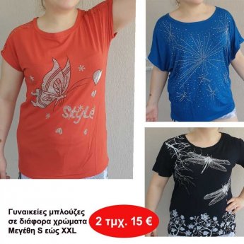 Πακέτο με 2 Γυναικείες Μπλούζες Μεγέθη S εώς ΧΧL σε διάφορα χρώματα